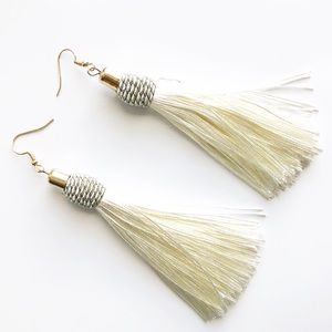 New! Ivory Long Tassel Drop Earrings